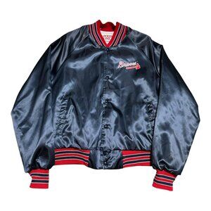 Vintage 80s Locker Line Atlanta Braves Snap Satin Bomber Jacket Adult‎ Medium